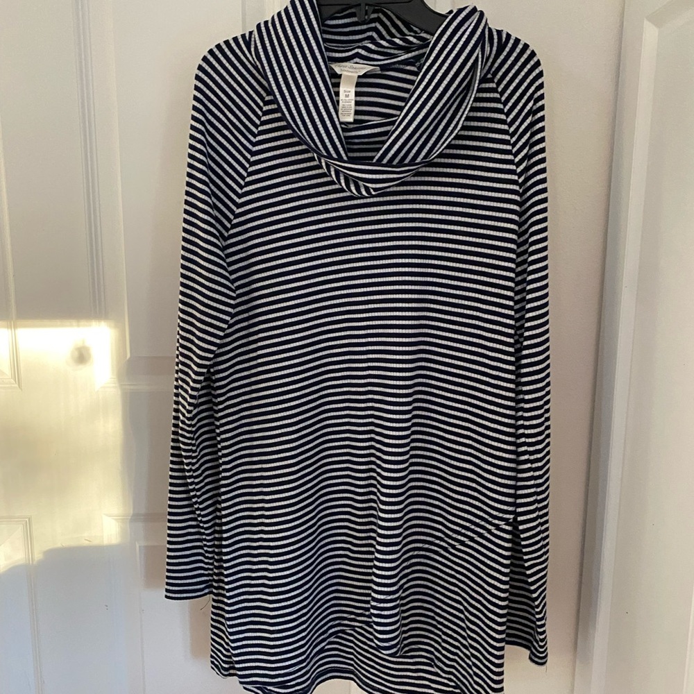 Maternity cowl neck tunic - black & white stripe - long sleeve - M